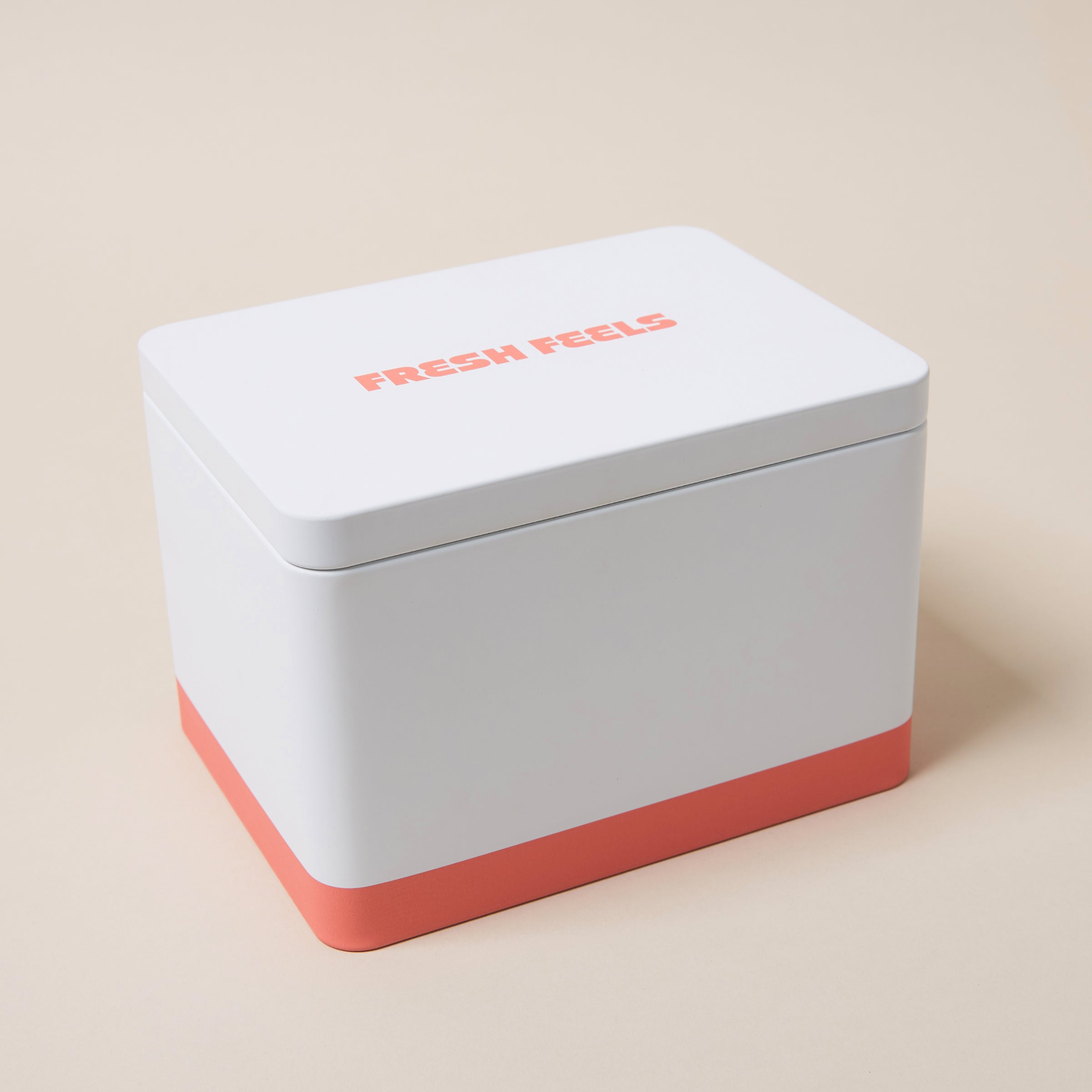 Fresh Feels Everyday Sheet Storage Tin, holds two full packs with snap-lock moisture-proof lid, stackable design