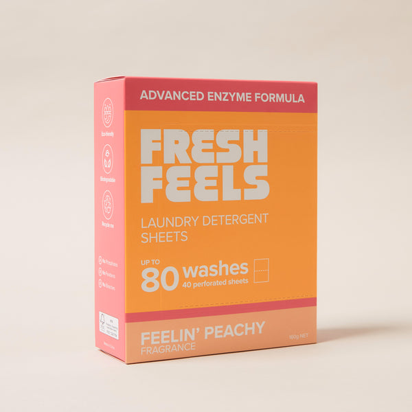 Fresh Feels Feelin' Peachy Laundry Detergent Sheets, plastic-free box with 40 sheets for up to 80 washes